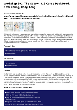 Workshop 301, the Galaxy, 313 Castle Peak Road, Kwai Chung, Hong Kong