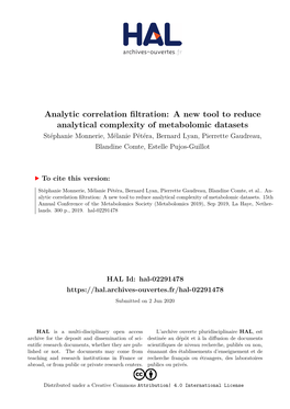 A New Tool to Reduce Analytical Complexity of Metabolomic Datasets