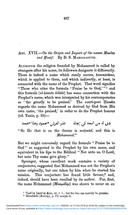 Art. XVII.— on the Origin and Import of the Names Muslim and Ḥanīf