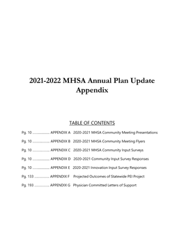 2021-2022 MHSA Annual Plan Update Appendix