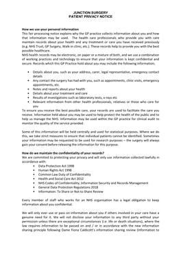 How We Use Your Personal Information This Fair Processing Notice Explains Why the GP Practice Collects Information About You and How That Information May Be Used