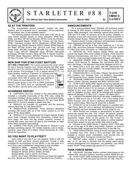 STARLETTER #88 FORCE TM the Official Star Fleet Battles Newsletter March 1994 $2 GAMES