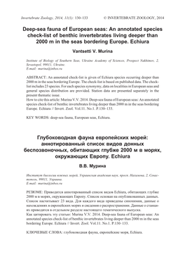 Deep-Sea Fauna of European Seas: an Annotated Species Check-List of Benthic Invertebrates Living Deeper Than 2000 M in the Seas Bordering Europe