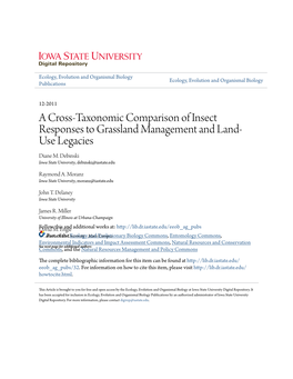A Cross-Taxonomic Comparison of Insect Responses to Grassland Management and Land- Use Legacies Diane M