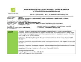 Adaptation Fund Board Secretariat Technical Review of Project/Programme Proposal