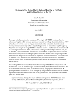 The Evolution of Too-Big-To-Fail Policy and Banking Strategy in the US