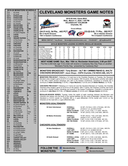 Cleveland Monsters Game Notes