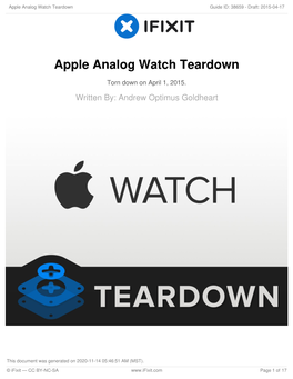 Apple Analog Watch Teardown Guide ID: 38659 - Draft: 2015-04-17