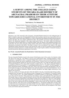 A Survey Among the College-Going Students of the Kra Daadi District of Arunachal Pradesh on Their Attitude Towards Educational Environment in the District