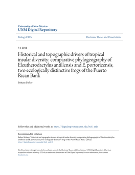 Historical and Topographic Drivers of Tropical Insular Diversity: Comparative Phylogeography of Eleutherodactylus Antillensis and E