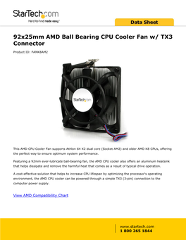 92X25mm AMD Ball Bearing CPU Cooler Fan W/ TX3 Connector