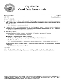 City of Seatac Council Study Session Agenda