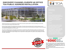 Discovery Channel Europe Uk Office Toa Public Address Installation