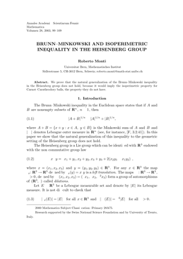 Brunn–Minkowski and Isoperimetric Inequality in the Heisenberg Group