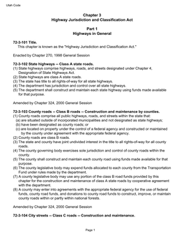 Chapter 3 Highway Jurisdiction and Classification Act Part 1 Highways