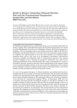 Death in Borneo: Australian National Identity, War and the Transnational Imagination Sueanne Ware and Chris Hudson RMIT University