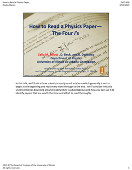 How to Read a Physics Paper— the Four I’S