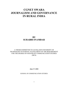 Cgnet Swara Journalism and Governance in Rural India