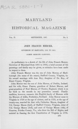 Maryland Historical Magazine, 1907, Volume 2, Issue No. 3