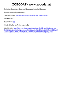 Neue Arten Von Ocnerogyia Staudinger, [1892] Aus Nordoman Und Südiran Sowie Anmerkungen Zu Westhimalayanischen Charnidas Walker