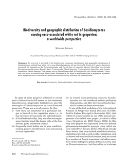 Phytopathologia Mediterranea Basidiomycetes and Esca Linked with the Occurrence of Basidiomycetes