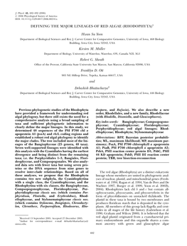 Defining the Major Lineages of Red Algae (Rhodophyta)1