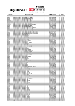 Artikelnr. Name/Deutsch EAN Nummer UVP BA404 Digicover