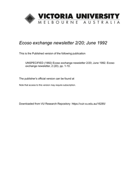 Ecoso Exchange Newsletter 2/20; June 1992