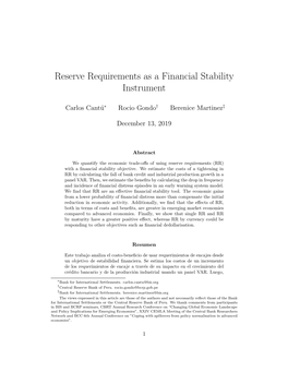 Reserve Requirements As a Financial Stability Instrument