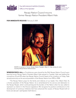 Navajo Nation Council Mourns Former Navajo Nation President Albert Hale