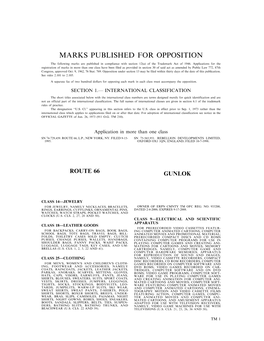 Marks Published for Opposition