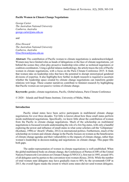 Small States & Territories, 3(2), 2020, 303-318 Pacific Women in Climate