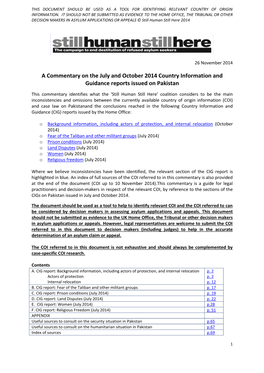 A Commentary on the July and October 2014 Country Information and Guidance Reports Issued on Pakistan