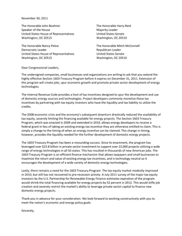 Coalition Letter to Congressional Leaders to Extend Section 1603