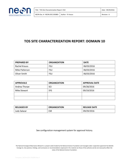 TOS Site Characterization Report: D10 Date: 09/29/2016