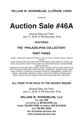 Auction Sale #46A Closing Date and Time: July 11, 2016