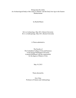 Rising from the Ashes an Archaeological Study of the Land of “Palistin” and the Early Iron Age in the Eastern Mediterranean