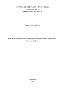 Universidade Federal Do Rio Grande Do Sul Instituto De Artes Departamento De Música