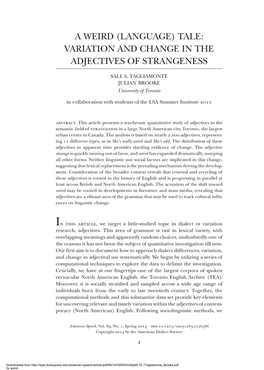 A Weird (Language) Tale: Variation and Change in the Adjectives of Strangeness