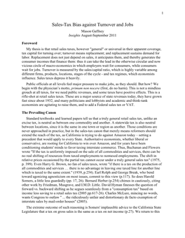 Sales-Tax Bias Against Turnover and Jobs Mason Gaffney Insights August-September 2011