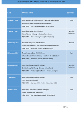 10:15Am WORSHIP TEAM PRACTICE TIMETABLE