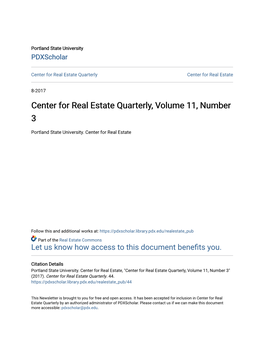 Center for Real Estate Quarterly, Volume 11, Number 3