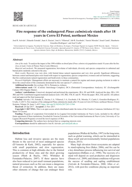 Fire Response of the Endangered Pinus Culminicola Stands After 18 Years in Cerro El Potosí, Northeast Mexico José R