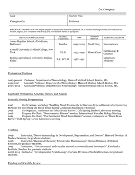 Chenghua Gu's CV