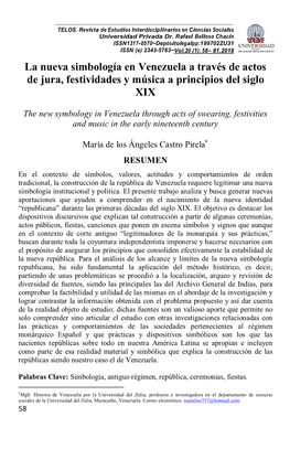 La Nueva Simbología En Venezuela a Través De Actos De Jura, Festividades Y Música a Principios Del Siglo XIX