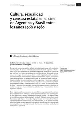 Cultura, Sexualidad Y Censura Estatal En El Cine De Argentina Y Brasil Entre Los Años 1960 Y 1980
