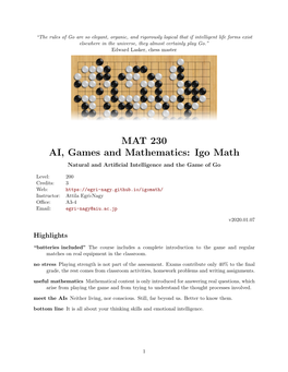 Igo Math Natural and Artiﬁcial Intelligence and the Game of Go