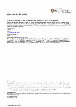 Aberystwyth University Age and Context of the Oldest Known Hominin Fossils from Flores