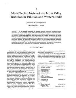 Metal Technologies of the Indus Valley Tradition in Pakistan and Western India