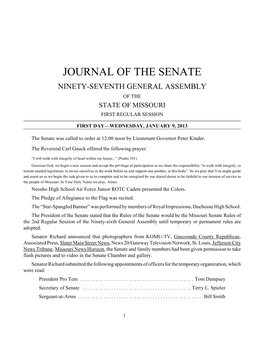 Journal of the Senate Ninety-Seventh General Assembly of the State of Missouri First Regular Session